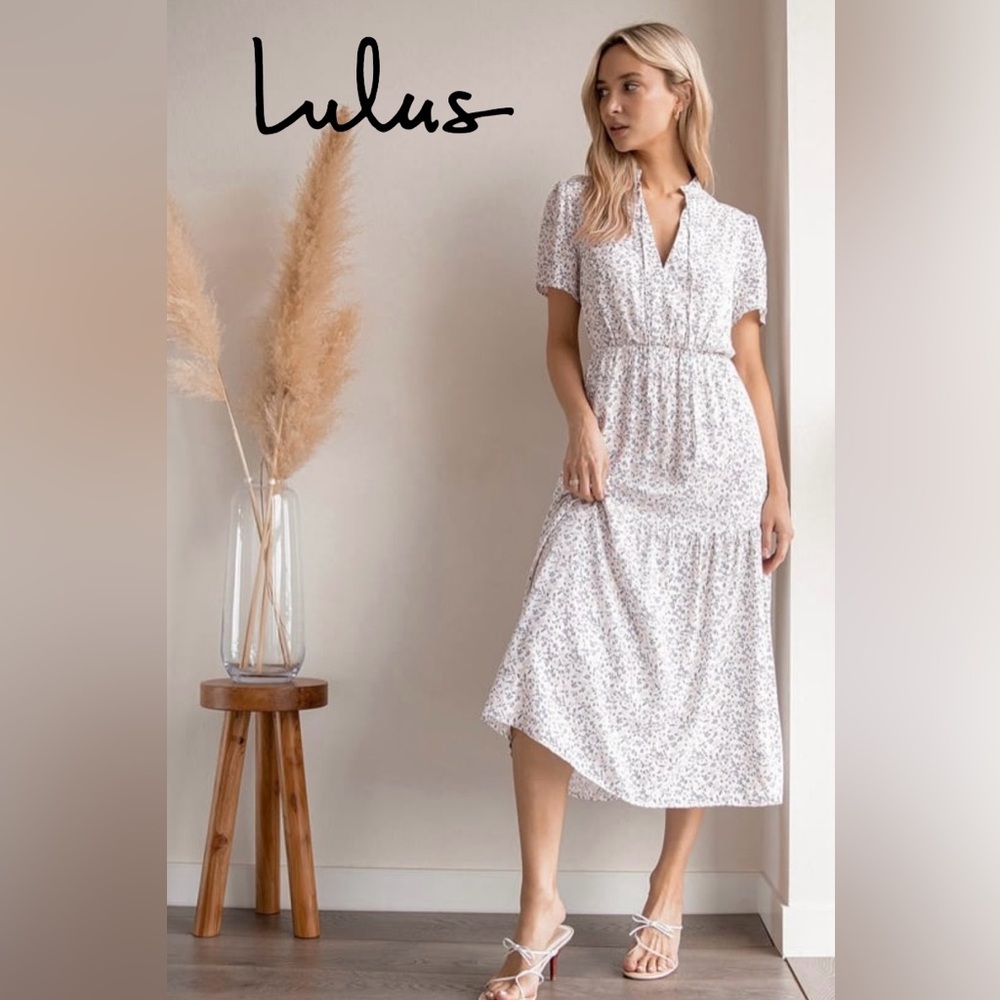 Lulu's White Floral Midi Dress